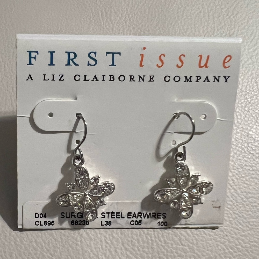 First Issue | A Liz Claiborne Company | Silver Clear CZ Dangle Earrings